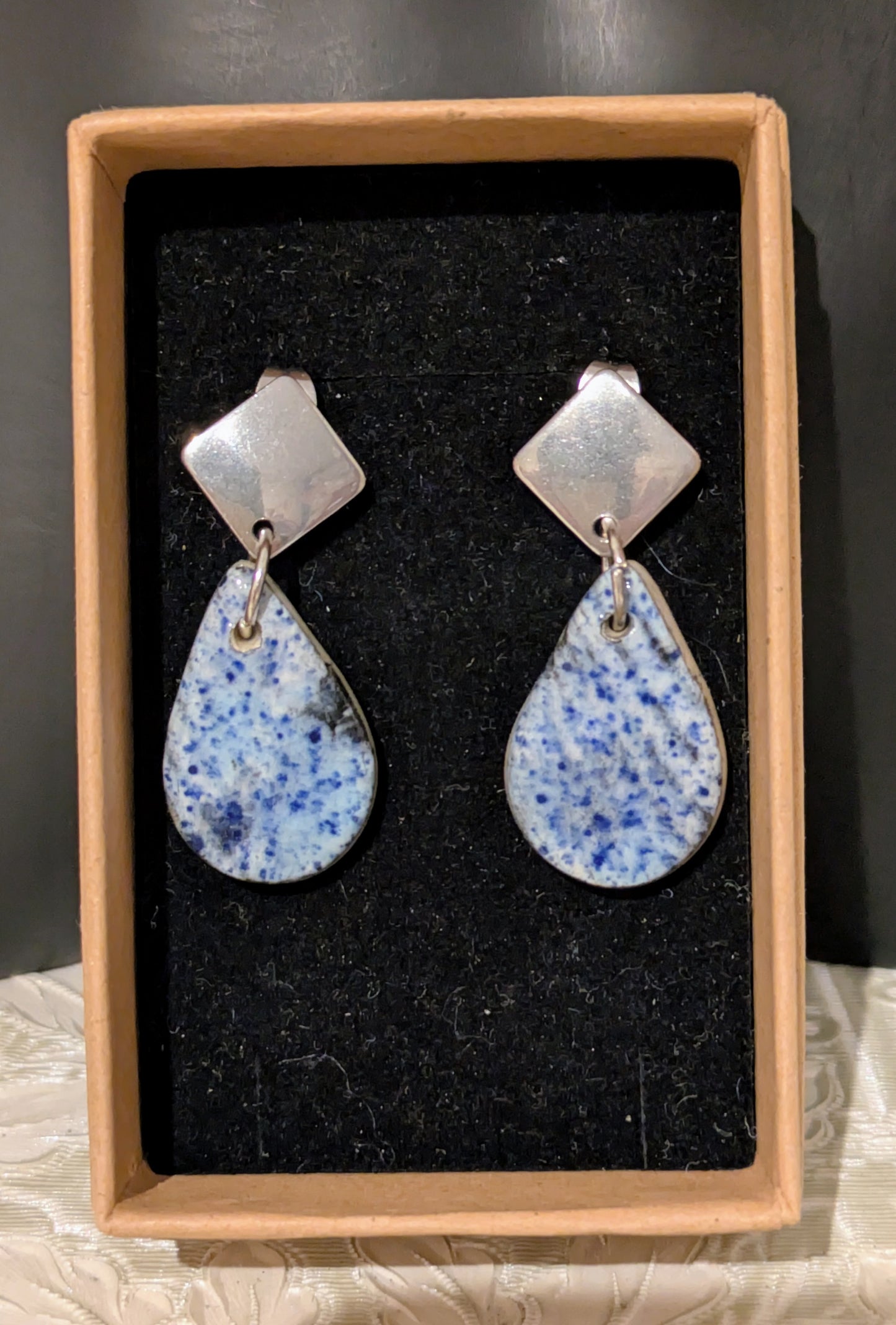 Blue Mono print Drop Earrings