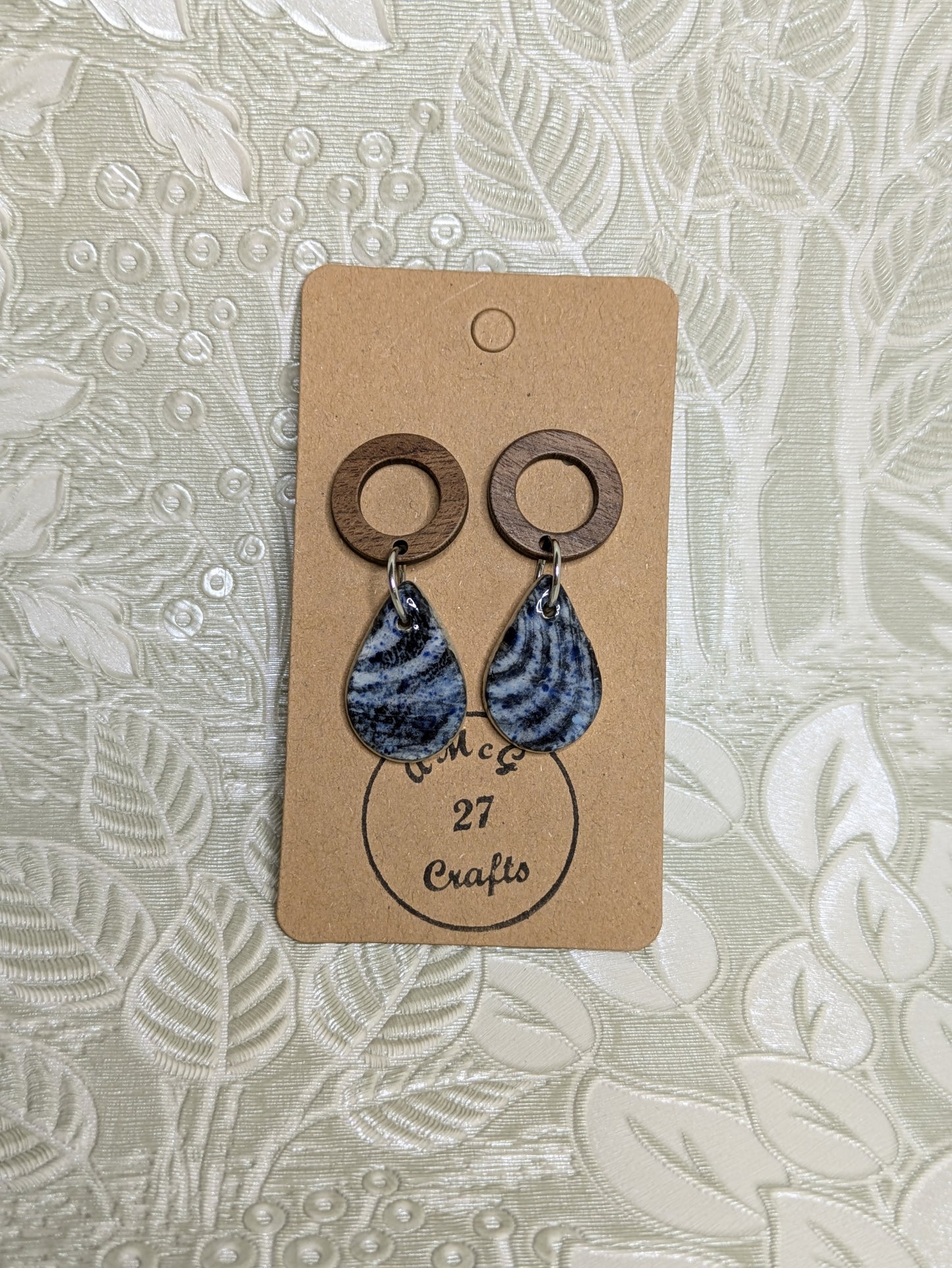 Blue/grey Teardrop Ceramic Earrings