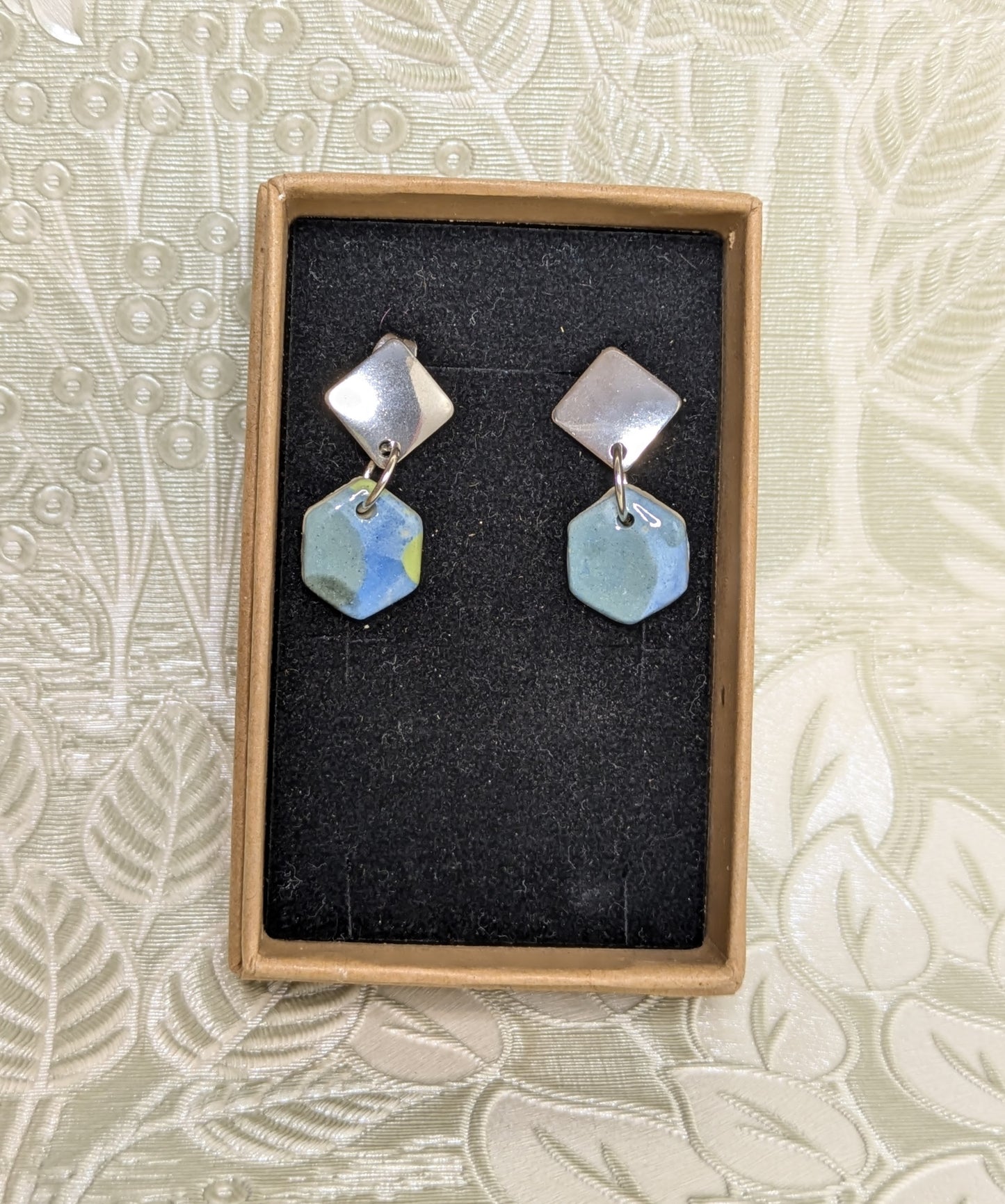 Blue/Grey Hexagon Drop Earrings