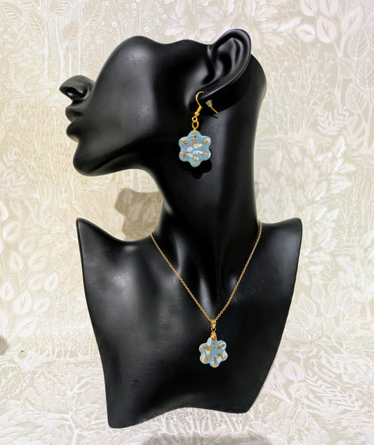 Blue Flower Earring and Necklace Set