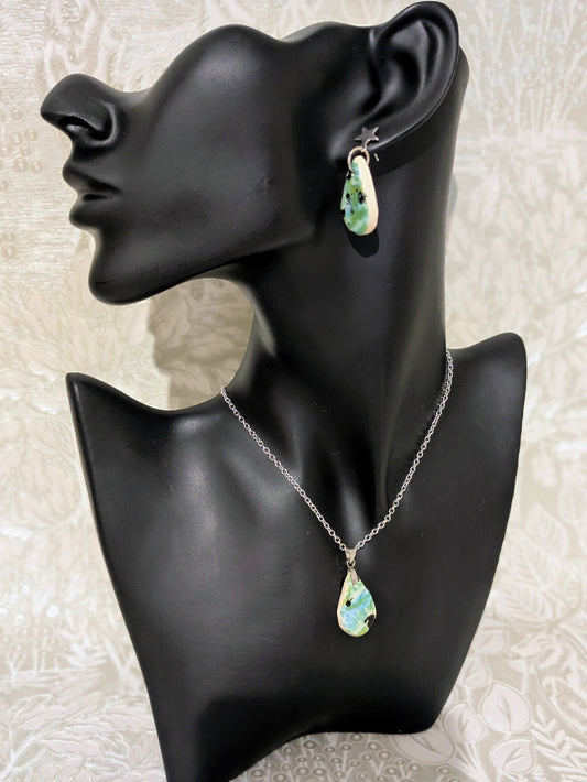 Seascape Mono print Drop Earring and Necklace Set