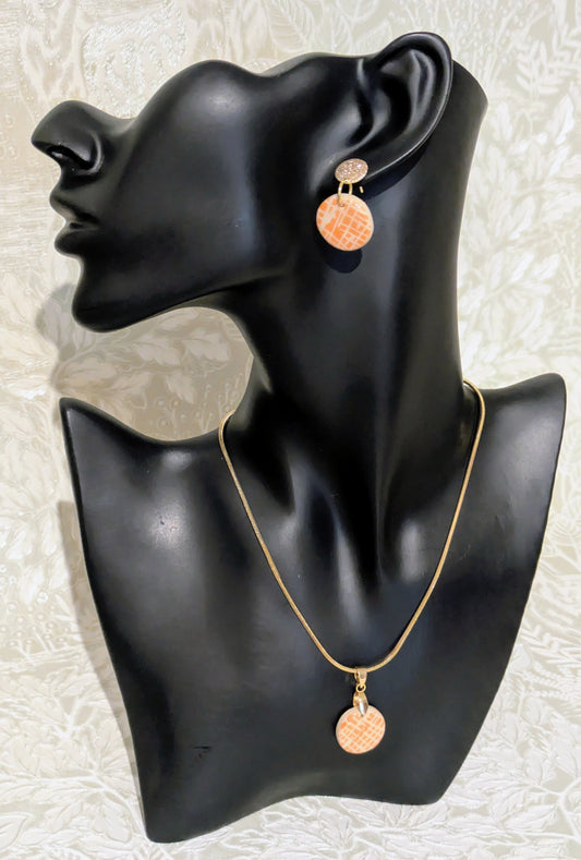 Orange and Cream Mono print Drop Earring and Necklace Set