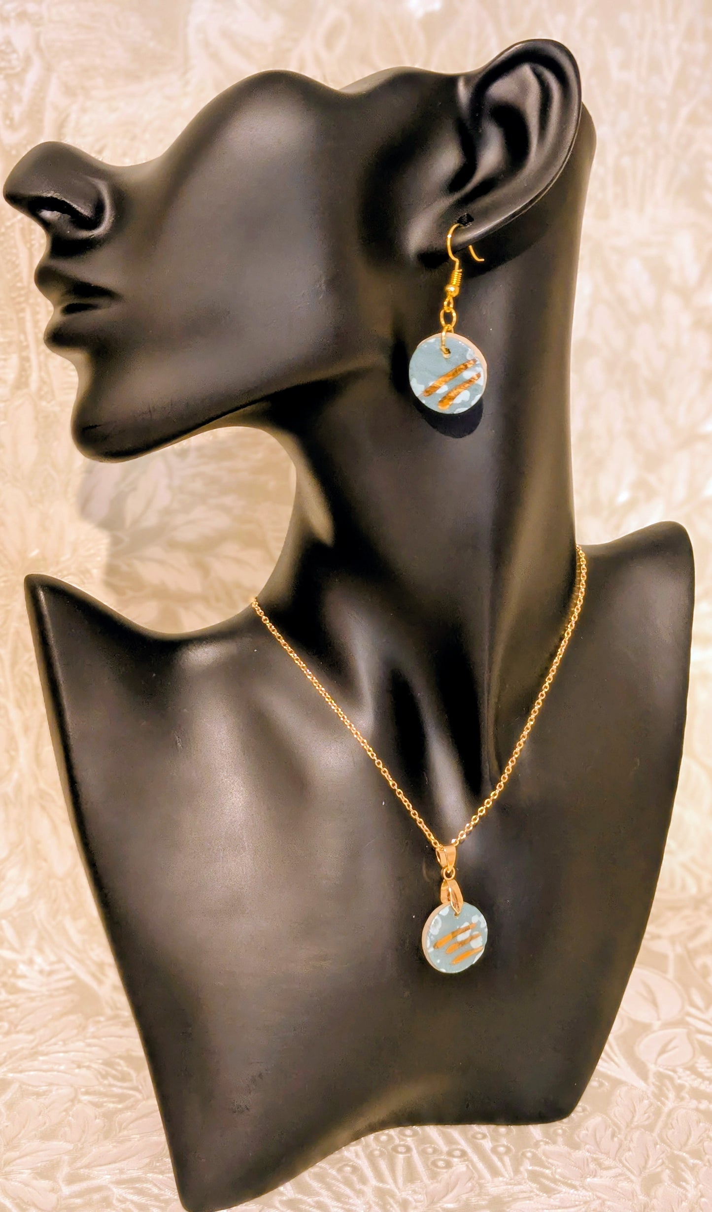 Blue and Gold Earring and Necklace Set