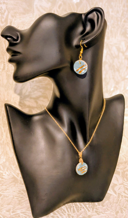Blue and Gold Earring and Necklace Set